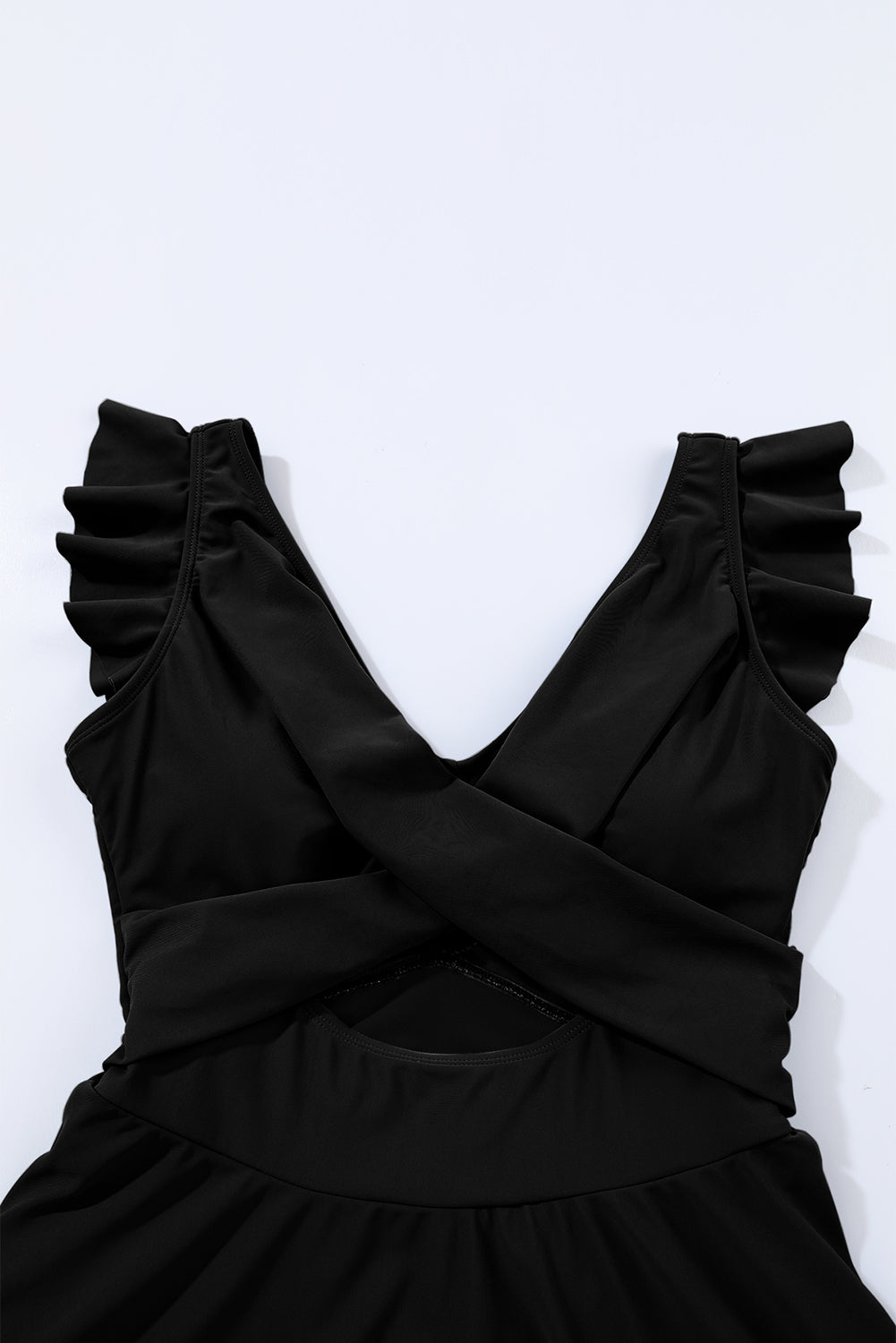 Sleek Black Crossed Cutout One Piece Swimsuit Dress