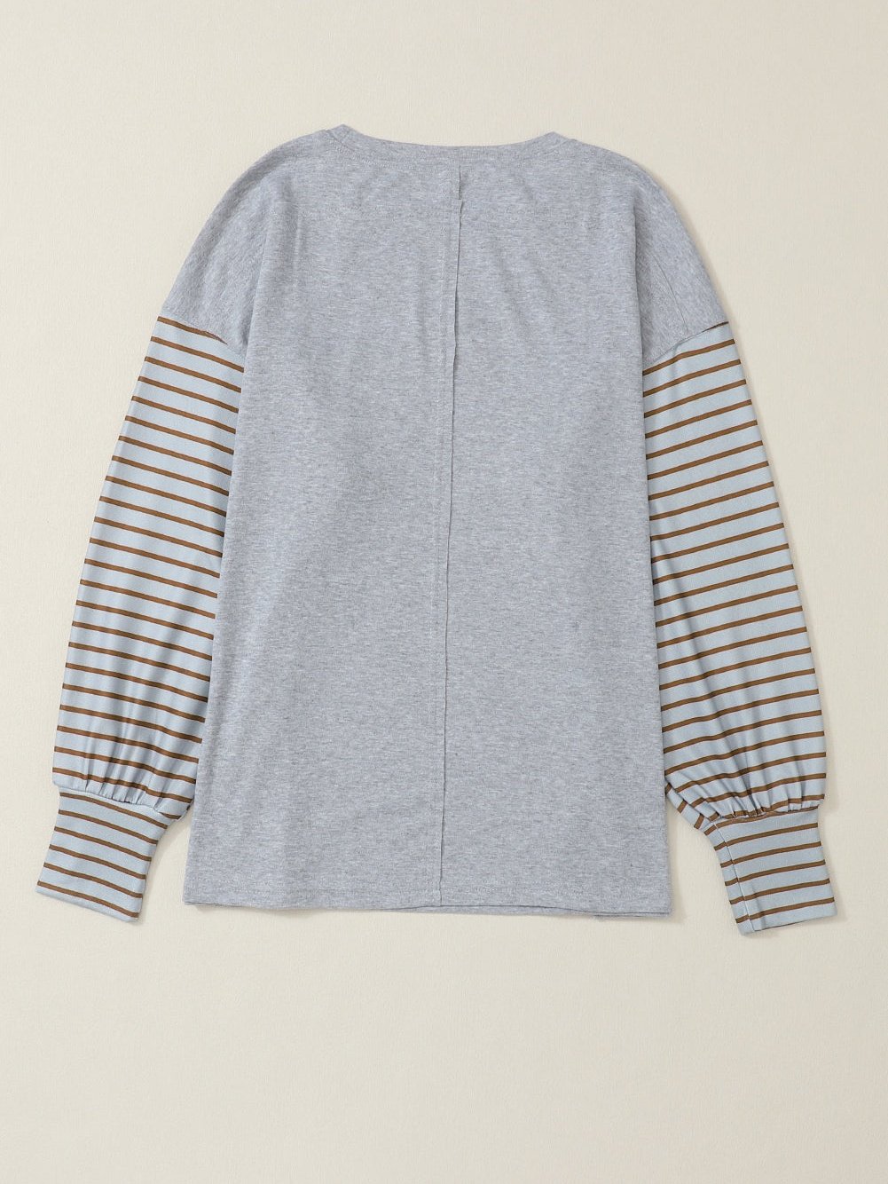Elegant Grey Striped Bishop Sleeve Top