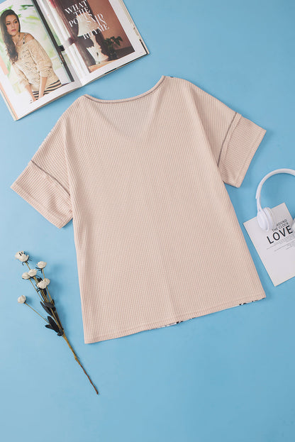 Leopard Print Colorblock V Neck Khaki Plus Size Tunic