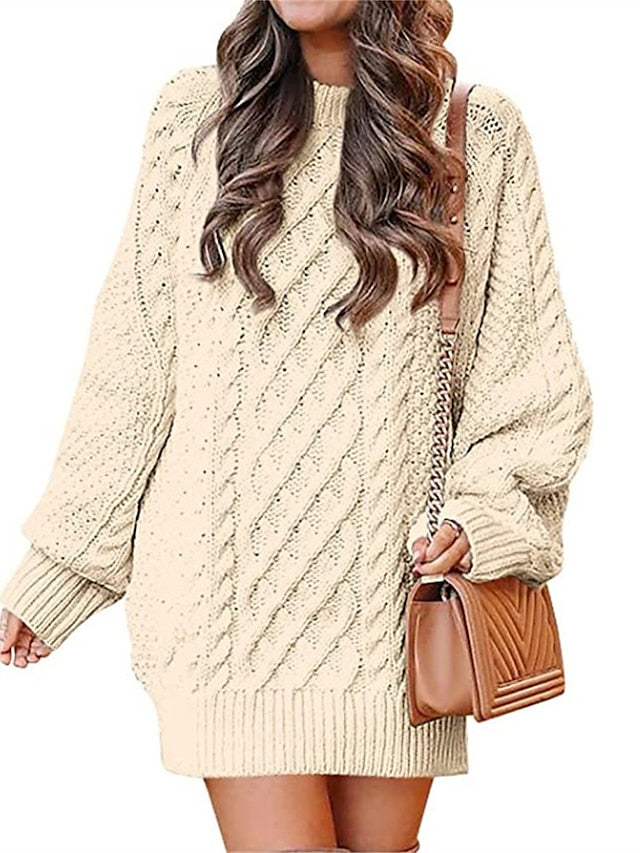 Women's Pullover Sweater Jumper Crew Neck Cable Knit Acrylic Oversized Fall Winter Regular Outdoor Daily Going out Stylish Casual Soft Long Sleeve Solid Color Black White Pink S M L
