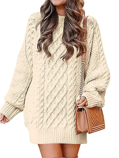 Women's Pullover Sweater Jumper Crew Neck Cable Knit Acrylic Oversized Fall Winter Regular Outdoor Daily Going out Stylish Casual Soft Long Sleeve Solid Color Black White Pink S M L