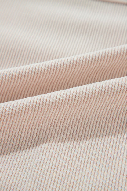 White Corduroy Drawstring Hooded Pocket Zip Up Jacket