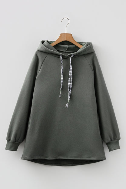 Four Leaf Clover Fleece Lined Adjustable Drawstring Oversize Tunic Hoodie