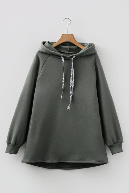 Four Leaf Clover Fleece Lined Adjustable Drawstring Oversize Tunic Hoodie