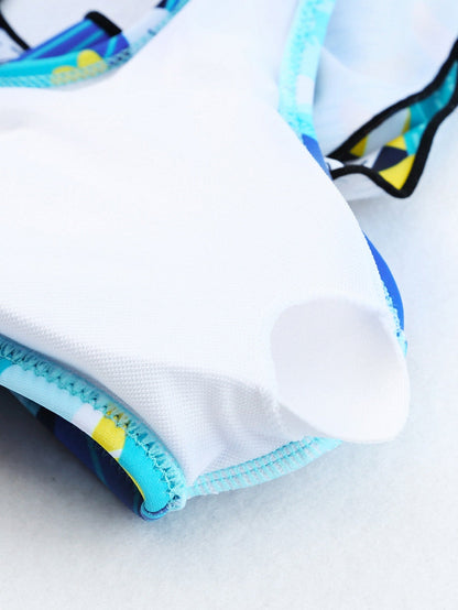 Green Floral Ruffle Square Neck High Waist Bikini Set