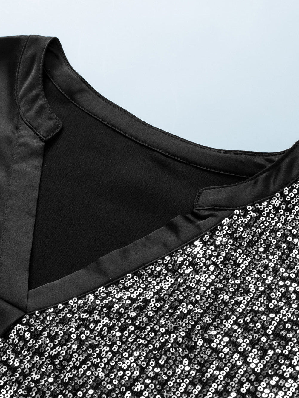 Black Plus Size Sequined Patchwork V Neck Tee