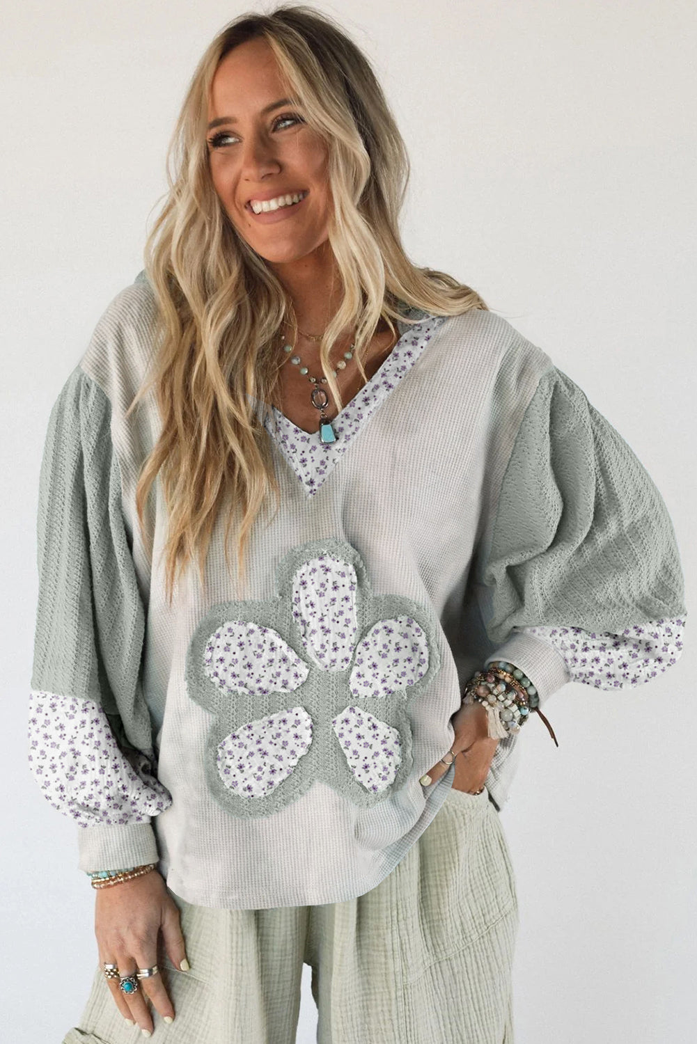 floral patched long sleeve top