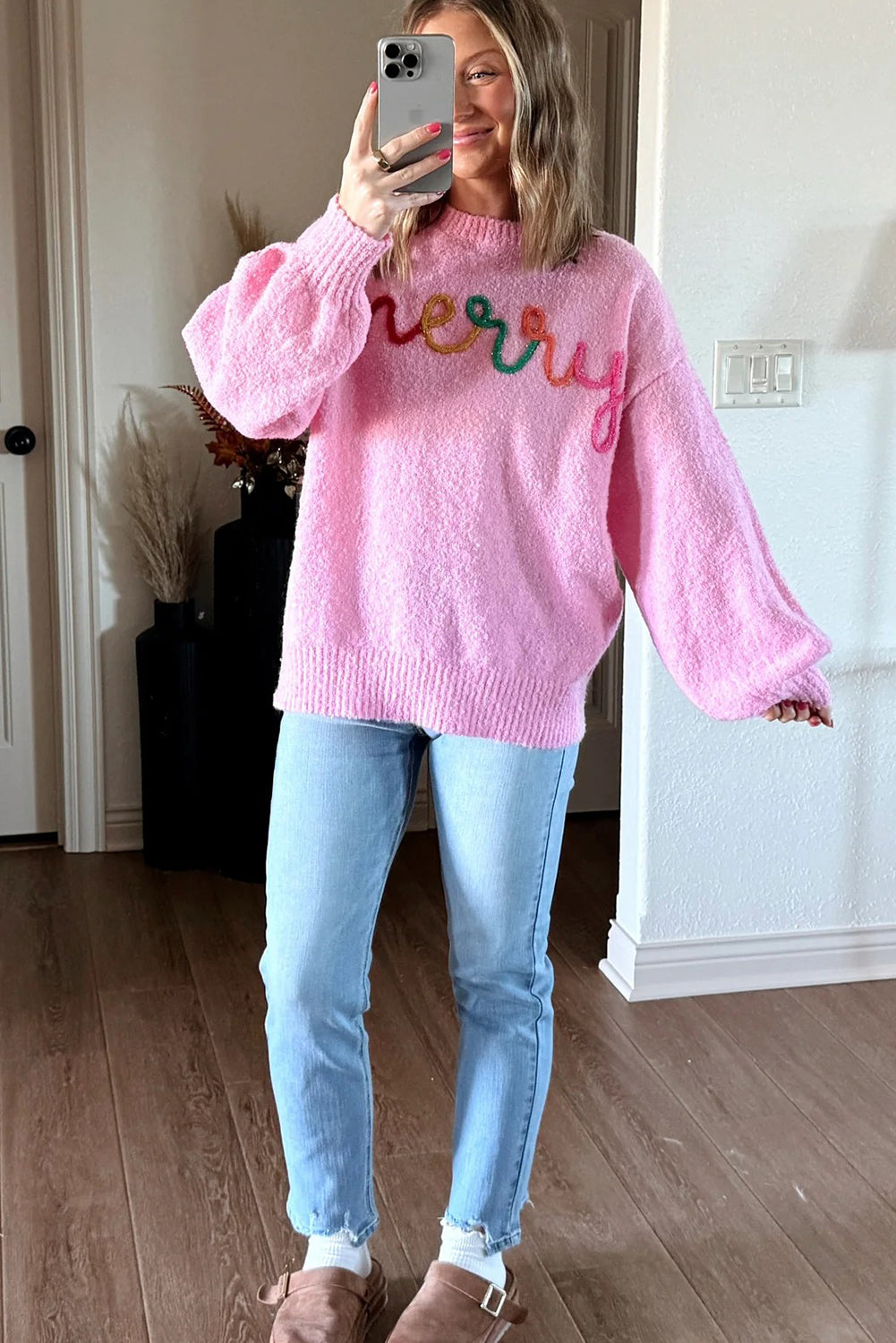 Bonbon merry Multicolor Tinsel Letter Graphic Christmas Sweater