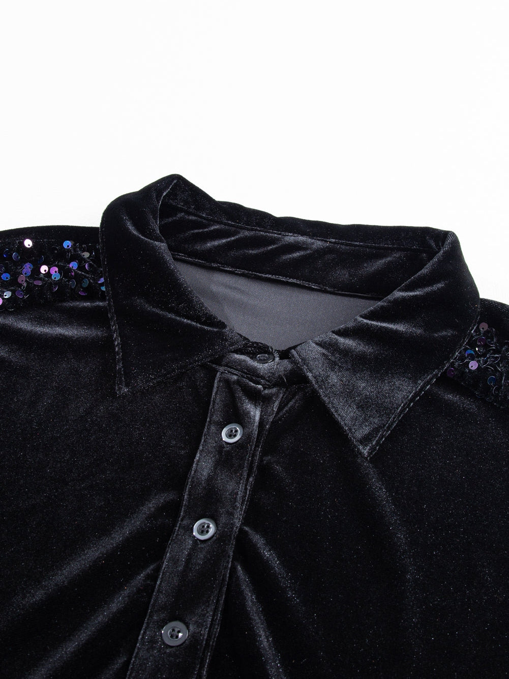 Elegant Black Velvet Peplum Shirt with Sequin Detail
