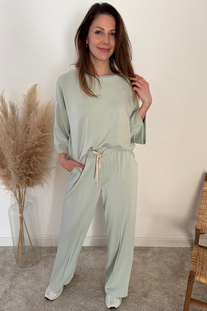 Clearly Aqua 2pcs Drop Shoulder Pullover Drawstring Pants Set