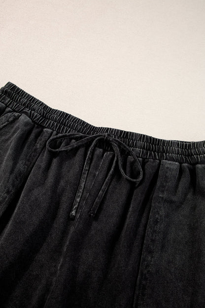 Midnight Mineral Wash Wide Leg Capri Pants with Exposed Seams