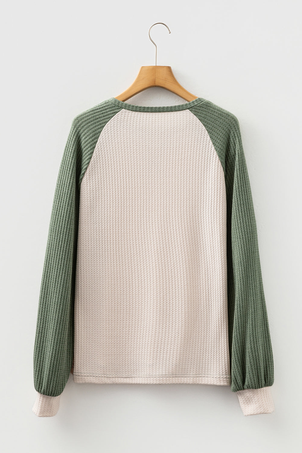 Mist Green Plus Size Waffled Color Block Long Sleeve Top