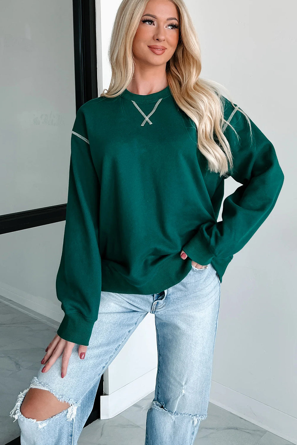 Skobeloff Contrast Stitched Detail Oversized Crewneck Sweatshirt