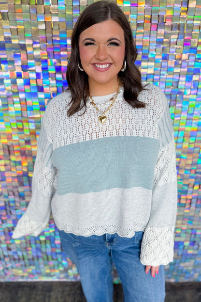 Light Grey Plus Size Color Block Hollowed Knit Patchwork Loose Sweater