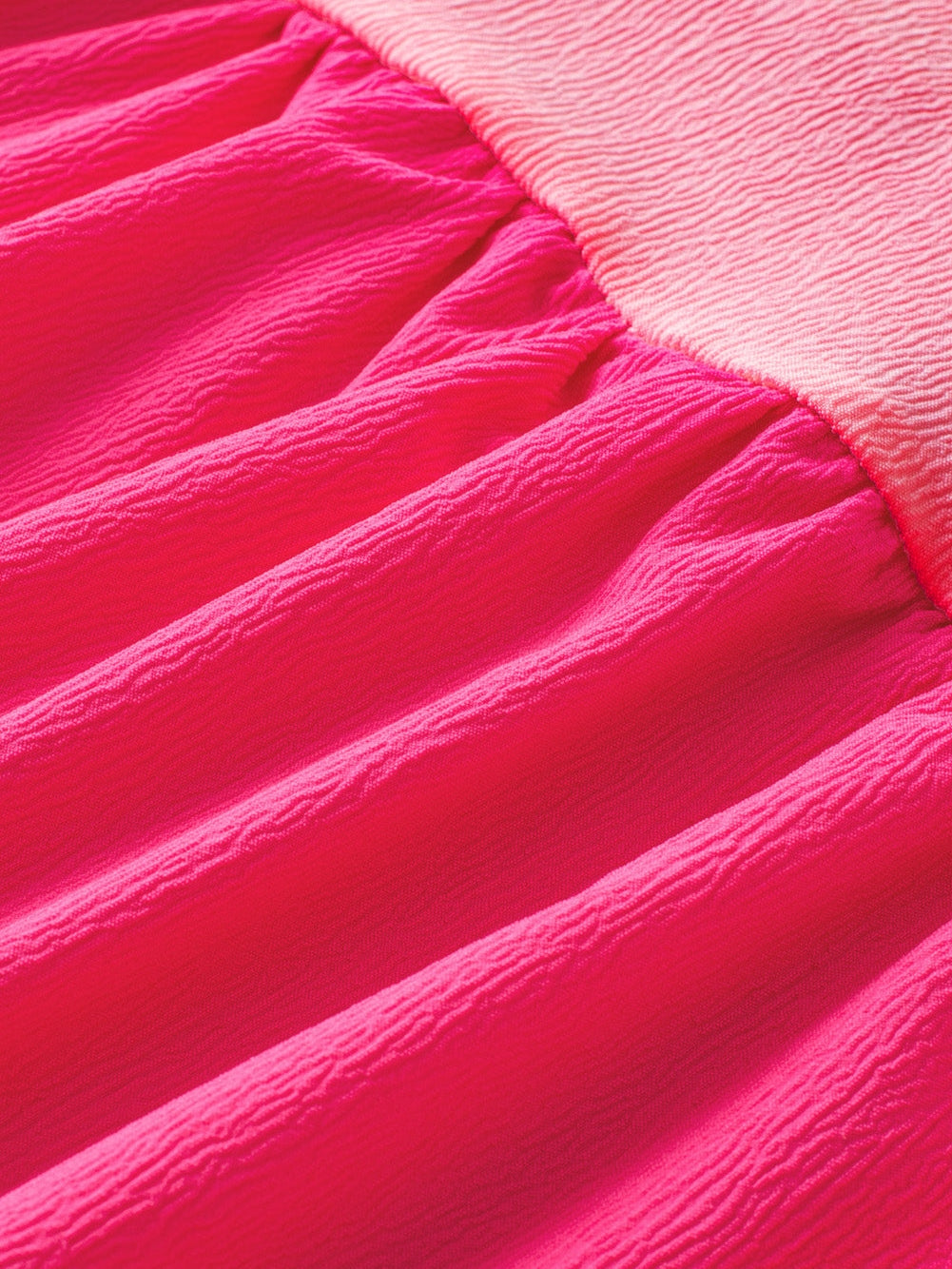 Strawberry Pink Textured 2-Tone Patchwork Frill Neck Ruffled Trim Plus Blouse