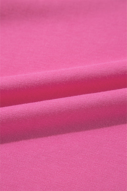 Bright Pink Textured Patchwork Round Neck Sweatshirt