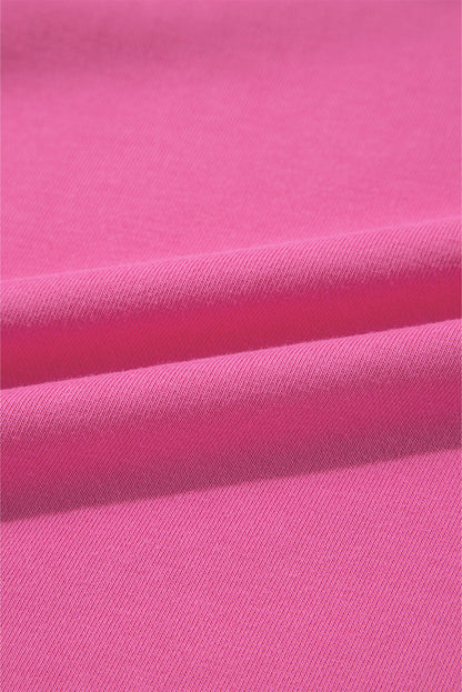 Bright Pink Textured Patchwork Round Neck Sweatshirt