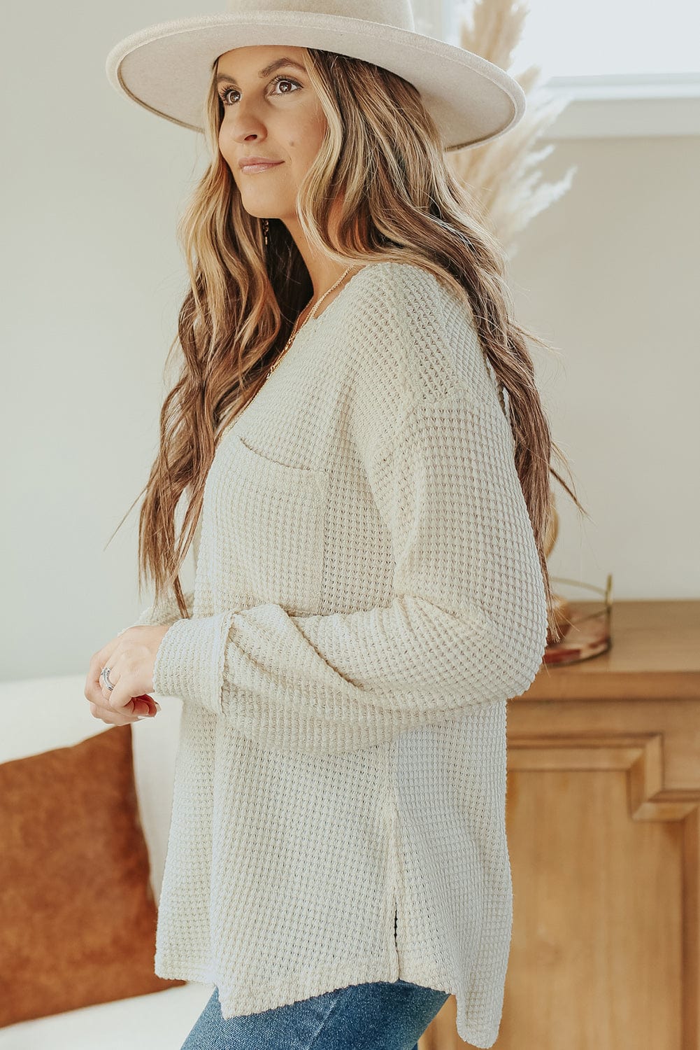 Deep V-Neck Long Sleeve Knitted Sweater