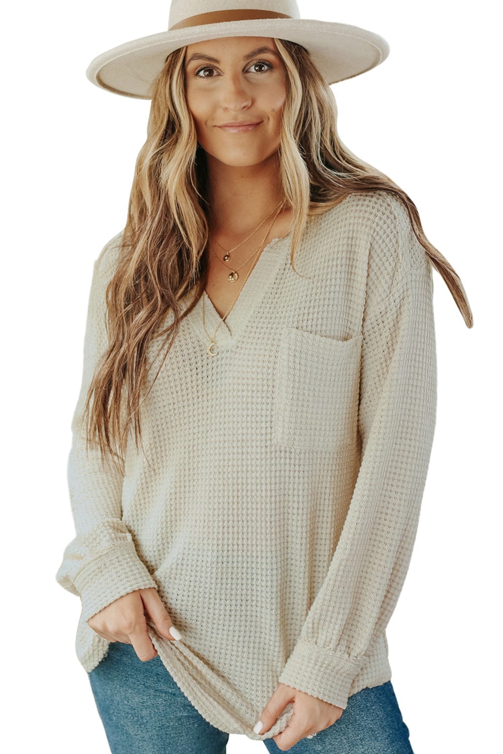 Deep V-Neck Long Sleeve Knitted Sweater