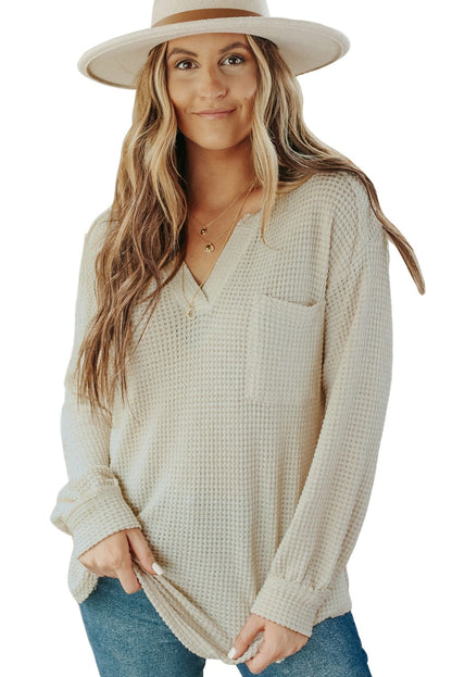 Deep V-Neck Long Sleeve Knitted Sweater
