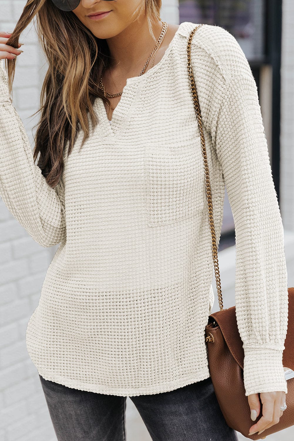 Deep V-Neck Long Sleeve Knitted Sweater