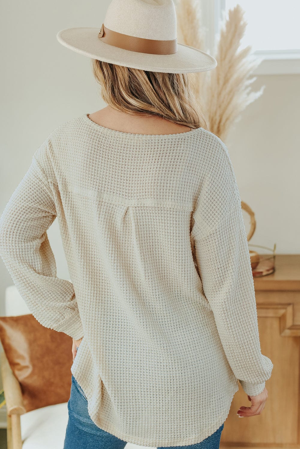Deep V-Neck Long Sleeve Knitted Sweater