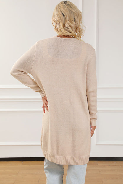 Apricot Knit Open Front Cardigan with Pockets