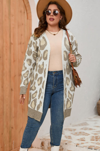 Leopard Print Beige Plus Size Cardigan