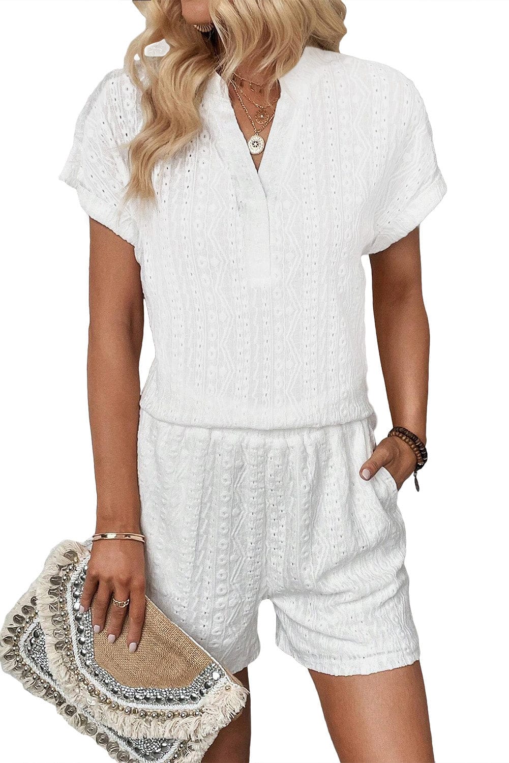 Delicate Eyelet White Shorts Ensemble