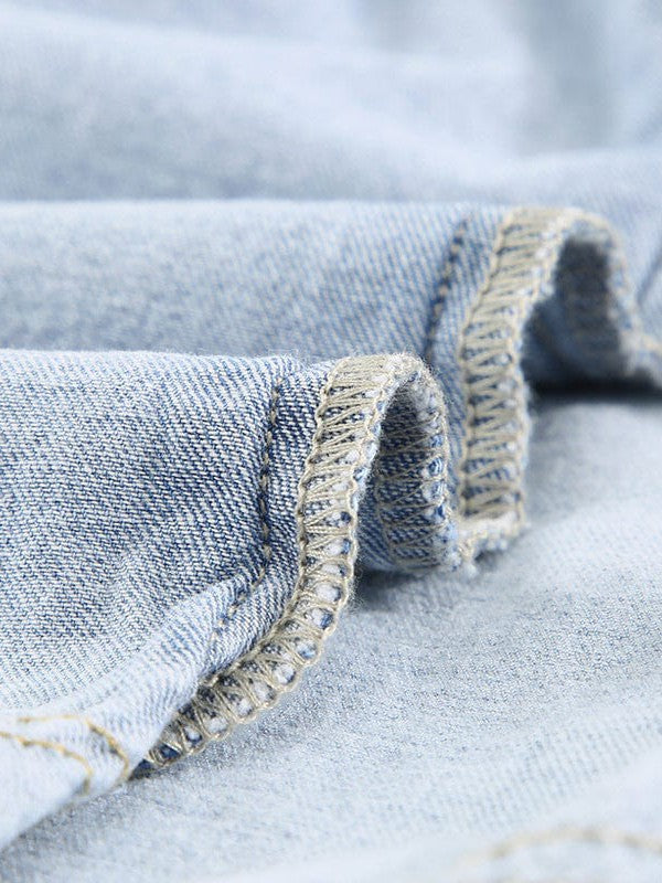 Denim Lapel Loose Buttoned Short-Sleeve Dress