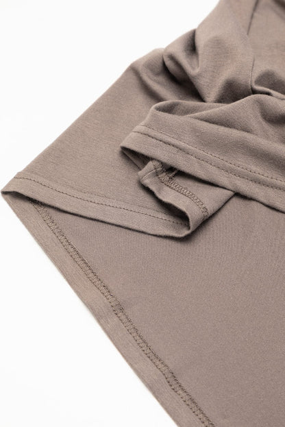 Desert Palm Pleated Notched Neck Puff Sleeve Shift Tee Dress