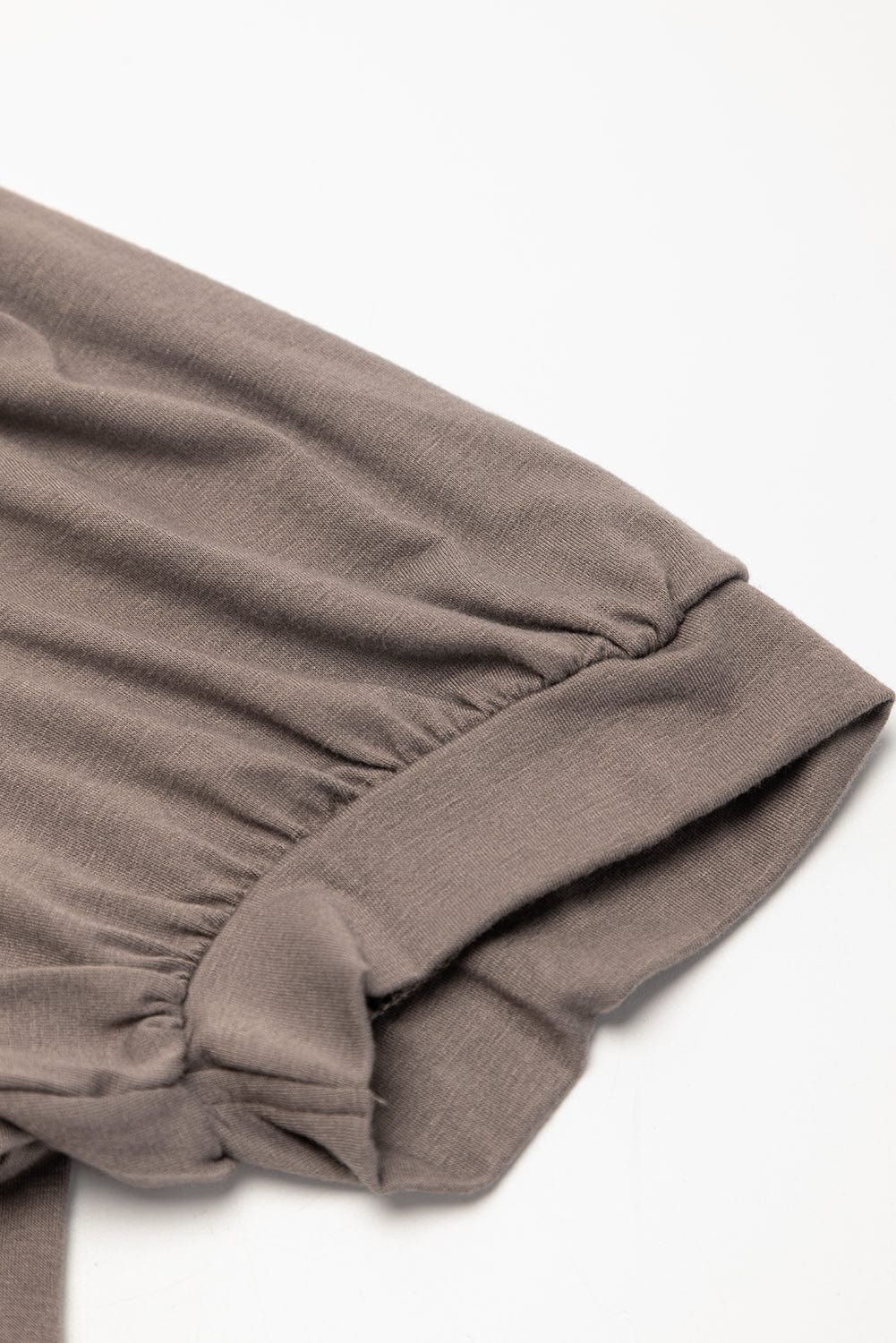 Desert Palm Pleated Notched Neck Puff Sleeve Shift Tee Dress