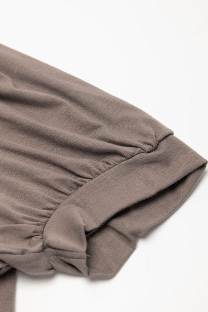 Desert Palm Pleated Notched Neck Puff Sleeve Shift Tee Dress