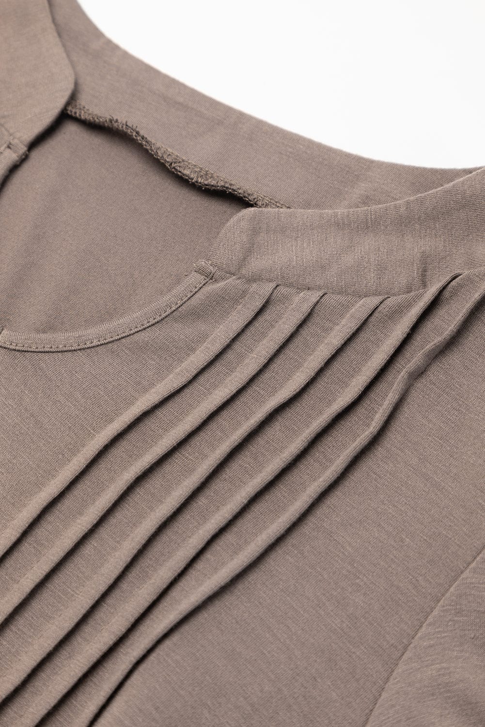 Desert Palm Pleated Notched Neck Puff Sleeve Shift Tee Dress