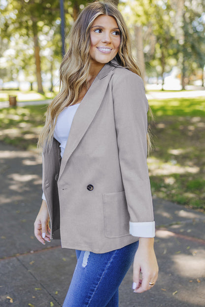 Gray Buttoned Lapel Collar Blazer with Pocket