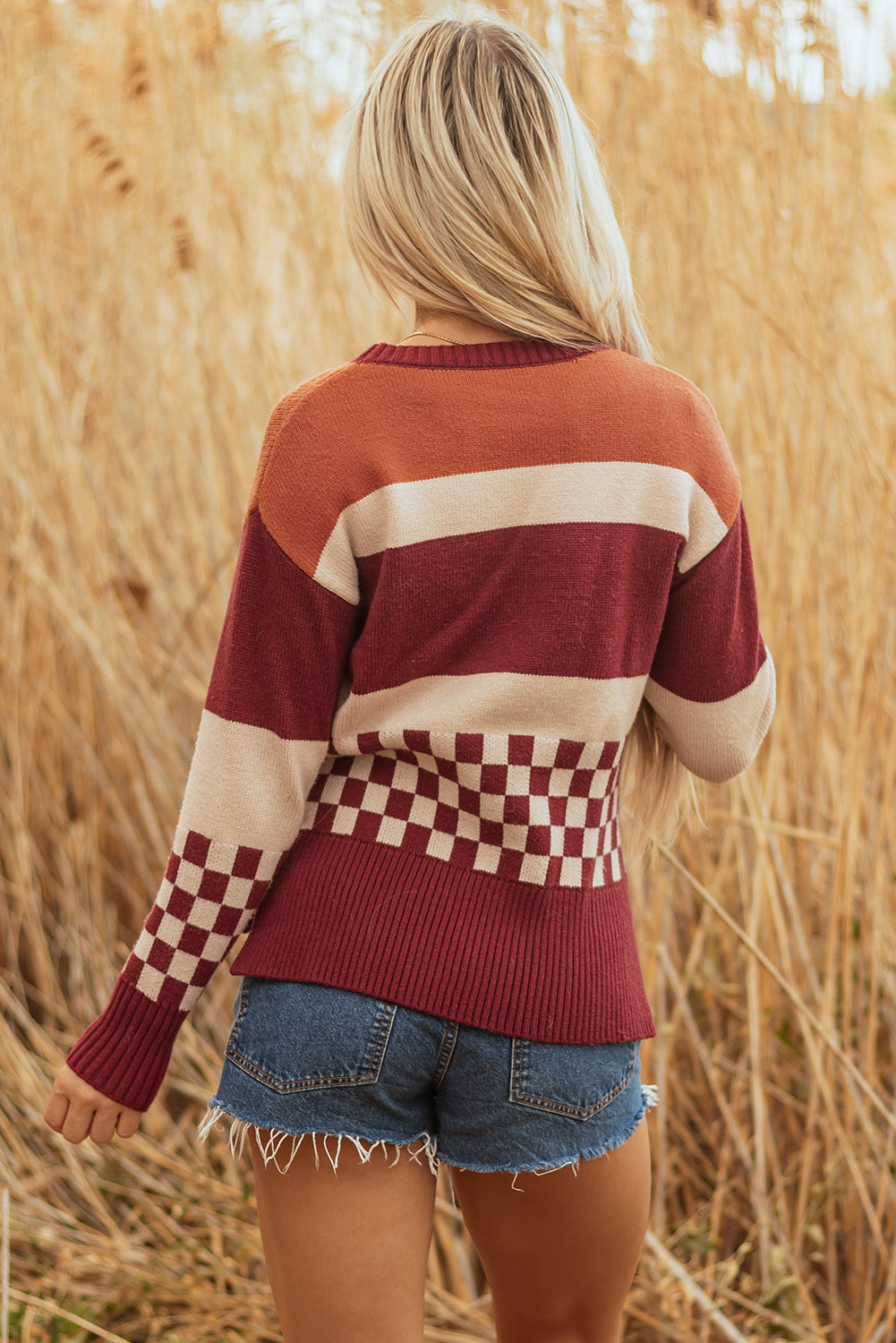 brown checkered sweater