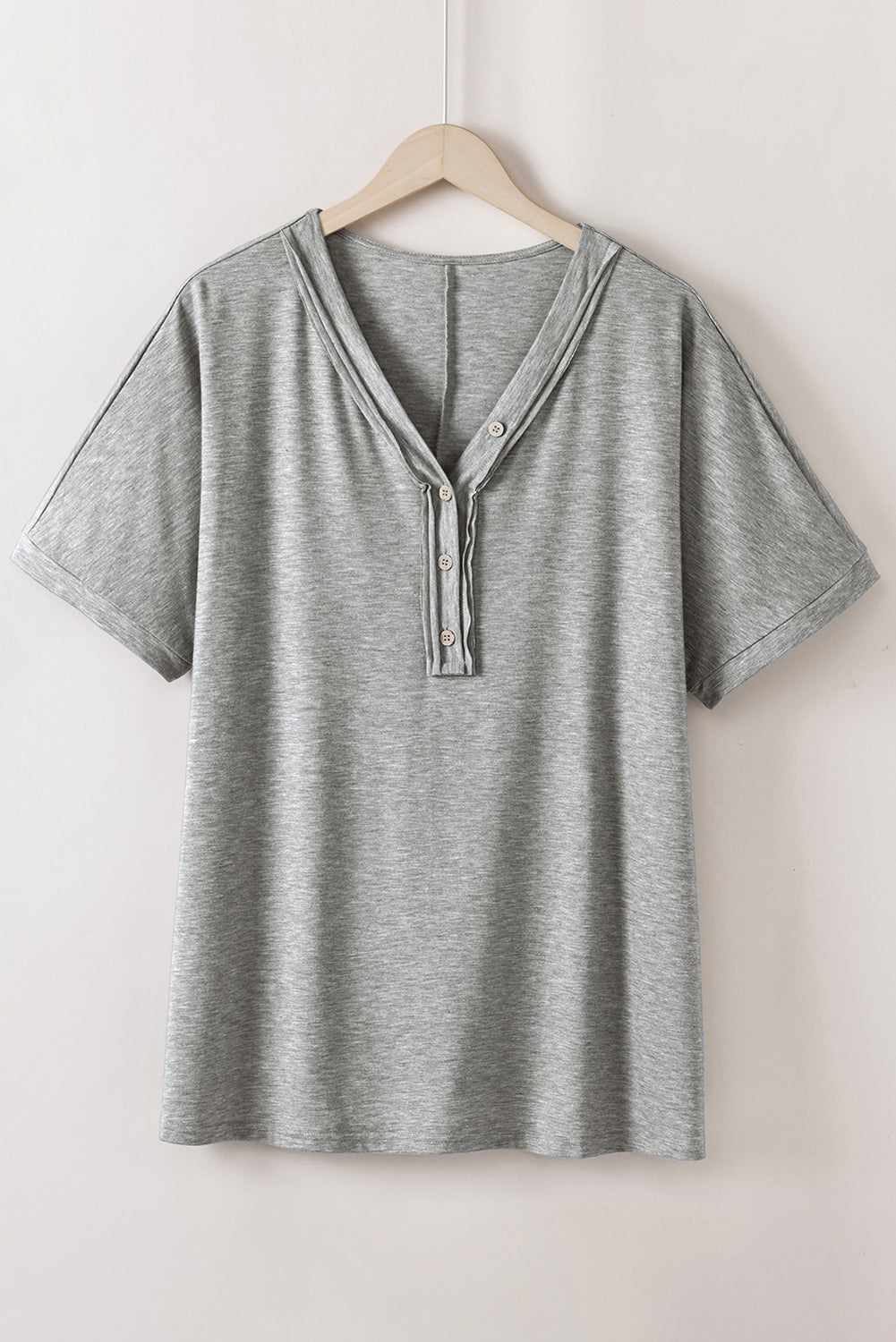 Chic Gray V Neck Batwing Sleeve Plus Size Top