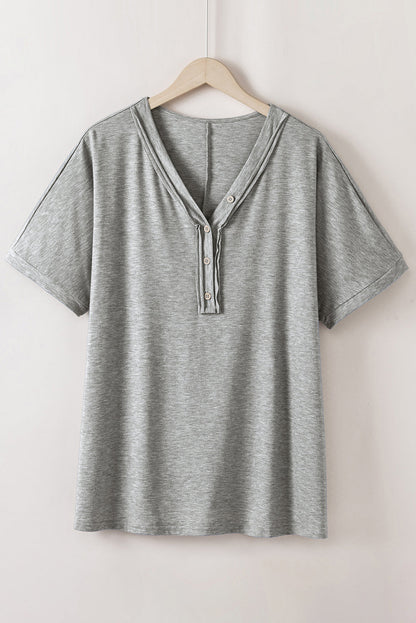 Chic Gray V Neck Batwing Sleeve Plus Size Top