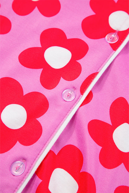 Floral Pattern Short Sleeve Pajama Set with Southern Belle Style