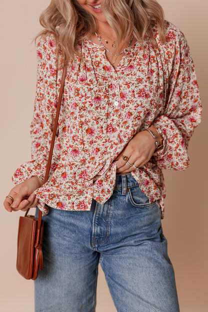 red floral blouse