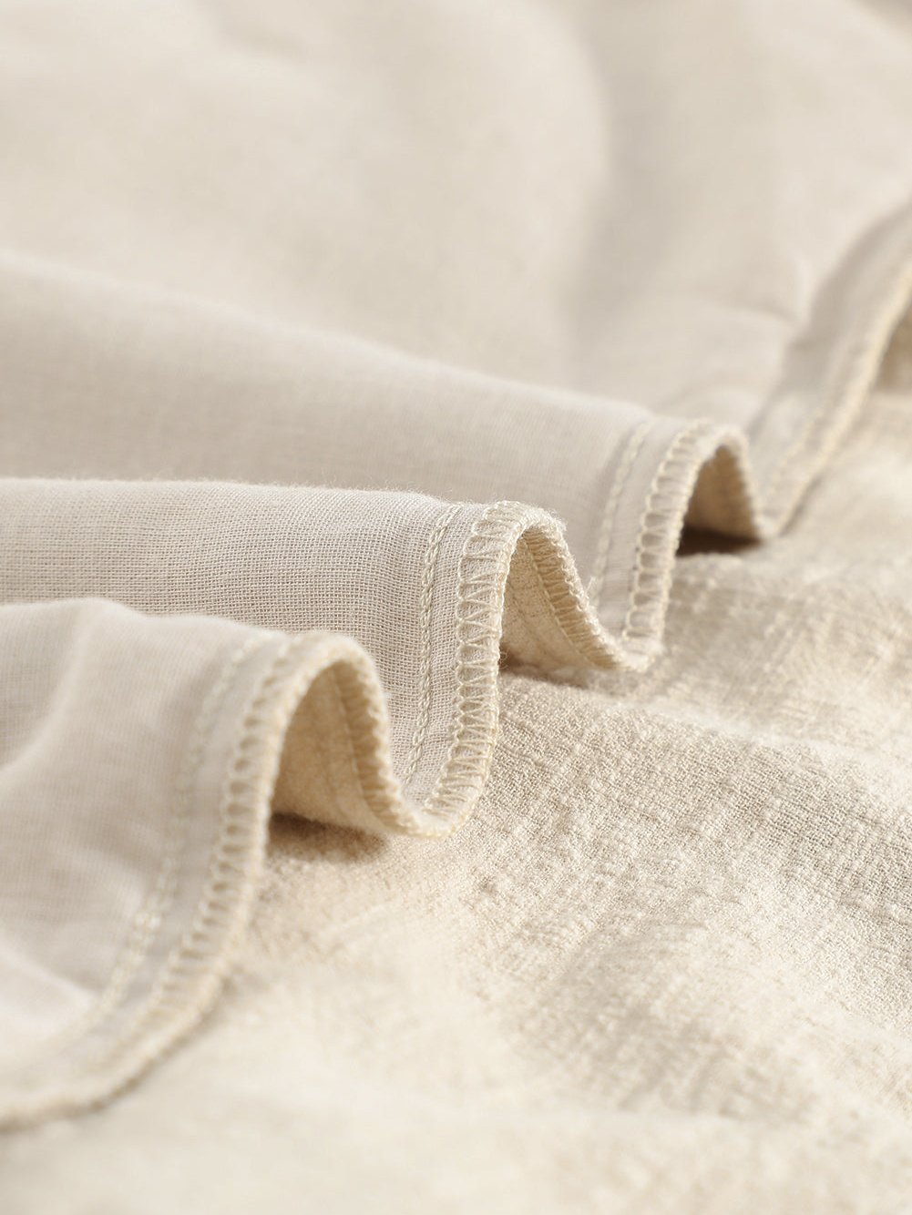 Billowed Puff Sleeve Cotton & Linen Blouse with Crew Neck