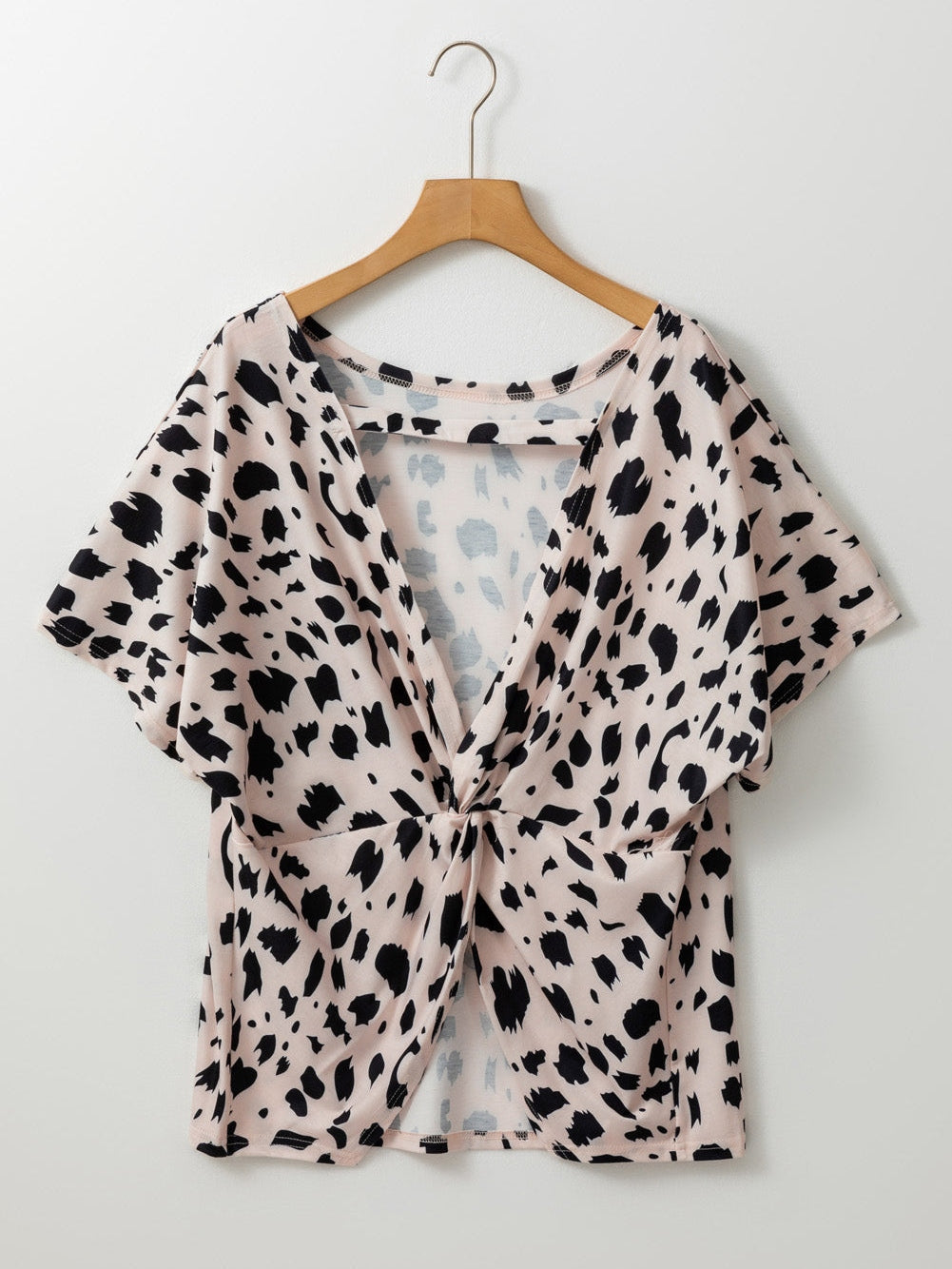 Khaki Leopard Print Twist Open Back Plus Size Top