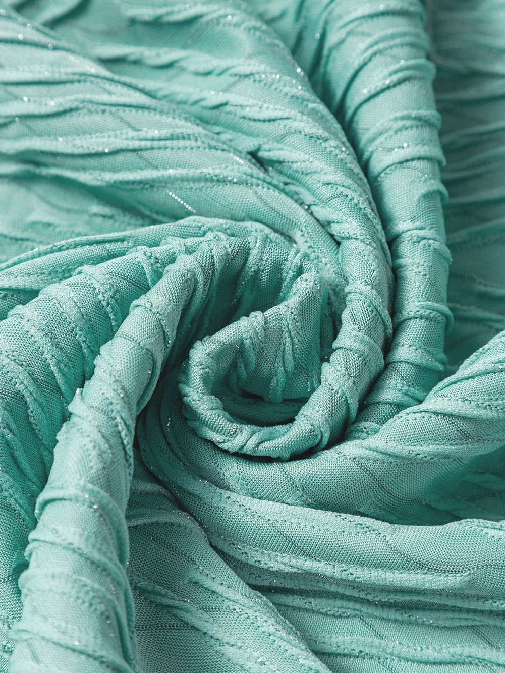 Green Textured V-Neck Casual Long Sleeve Blouse