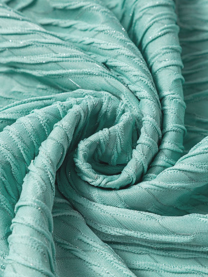 Green Textured V-Neck Casual Long Sleeve Blouse