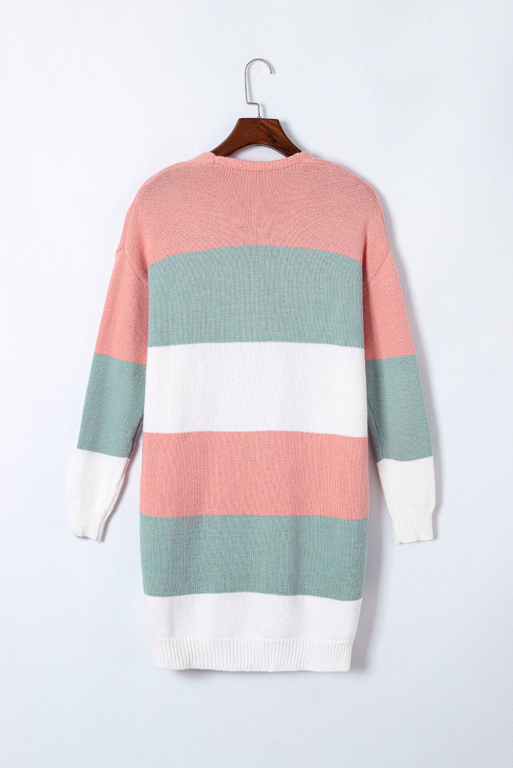 Green Striped Colorblock Open-Front Cardigan