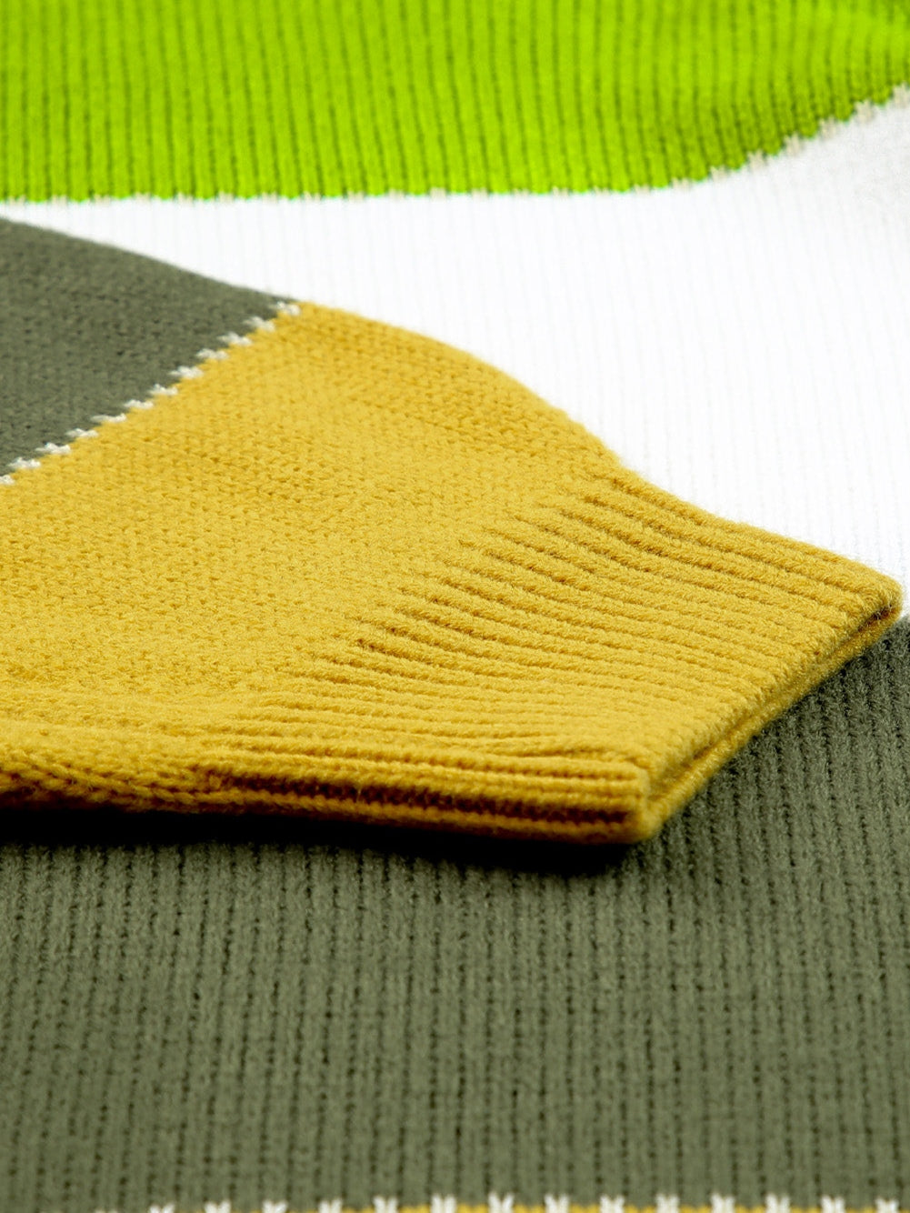 Cozy Green Color Block Plus Size Knit Sweater