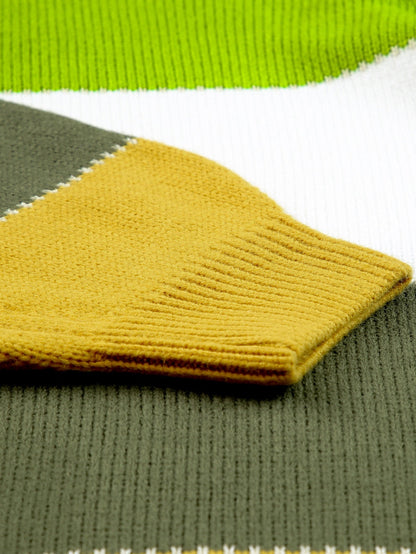 Cozy Green Color Block Plus Size Knit Sweater