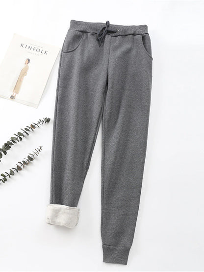 Women's Fleece Pants Polyester Solid Color Light Gray Dark-Gray Fashion High Waist Full Length Street Daily Fall Winter