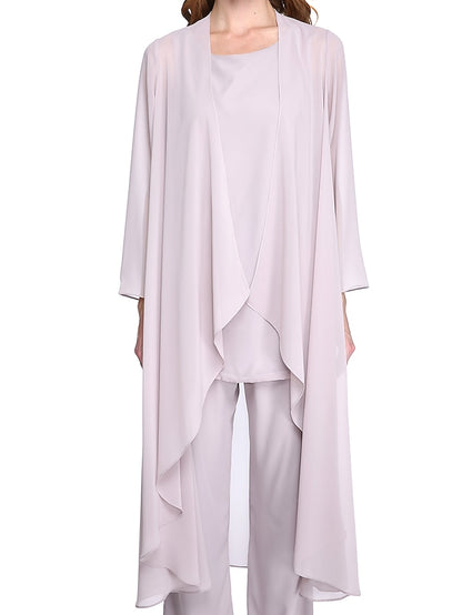 Jumpsuit / Pantsuit Mother of the Bride Dress Plus Size Elegant Bateau Neck Floor Length Chiffon Sleeveless yes with Solid Color 2023 - LuckyFash™
