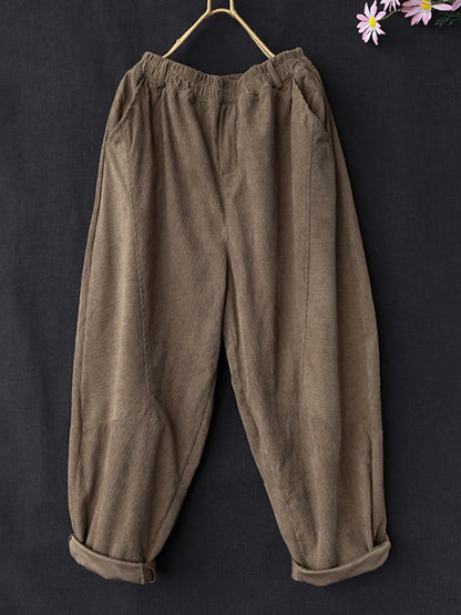 Women's Pants Trousers Corduroy Plain Black Pink Fashion High Waist Full Length Street Daily Fall Winter